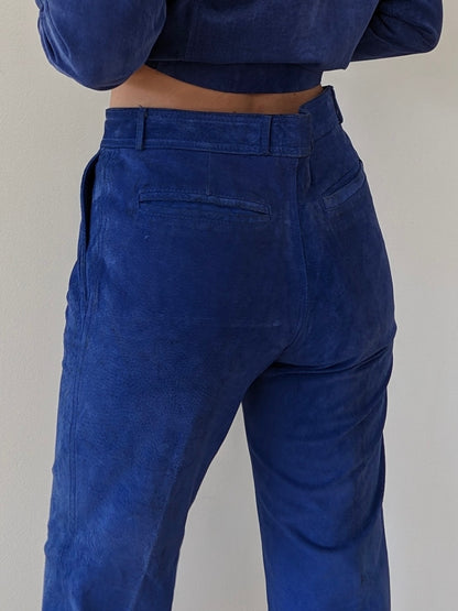 Bold Vintage Lapis Sueded Leather Trousers