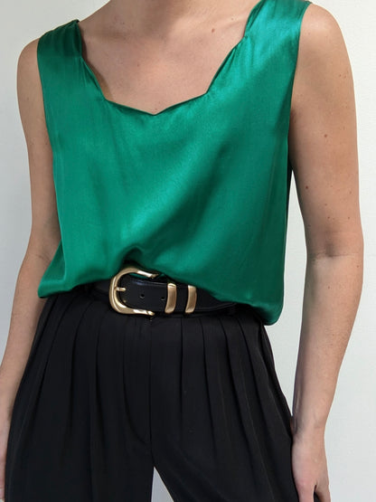 Vintage Emerald Satin Silk Sleeveless Top
