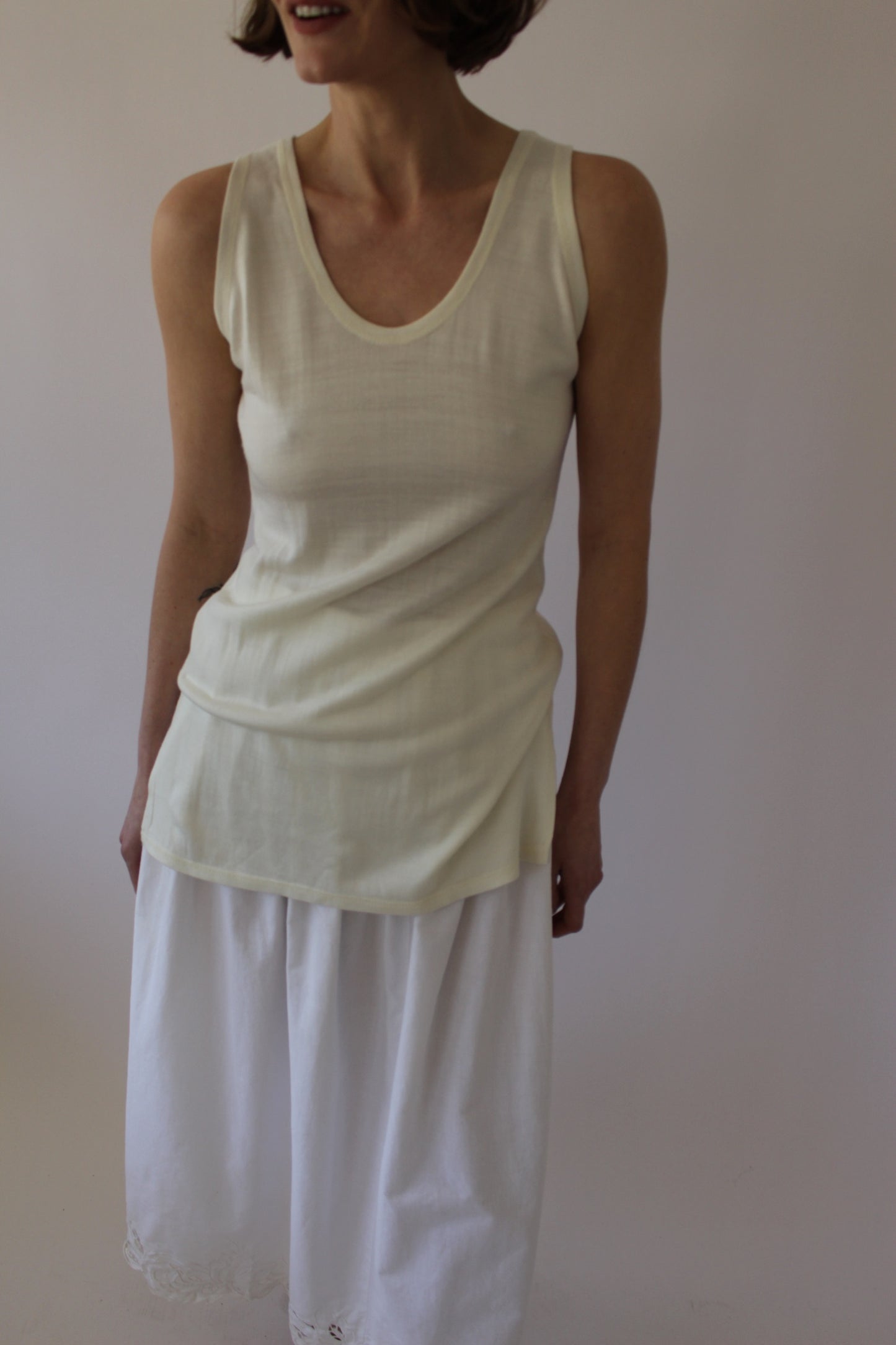 Vintage Cream Thin Wool Knit Tank