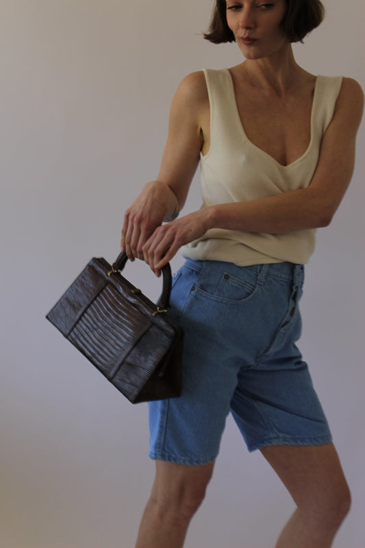 Vintage Structured Reptile-Embossed Leather Purse
