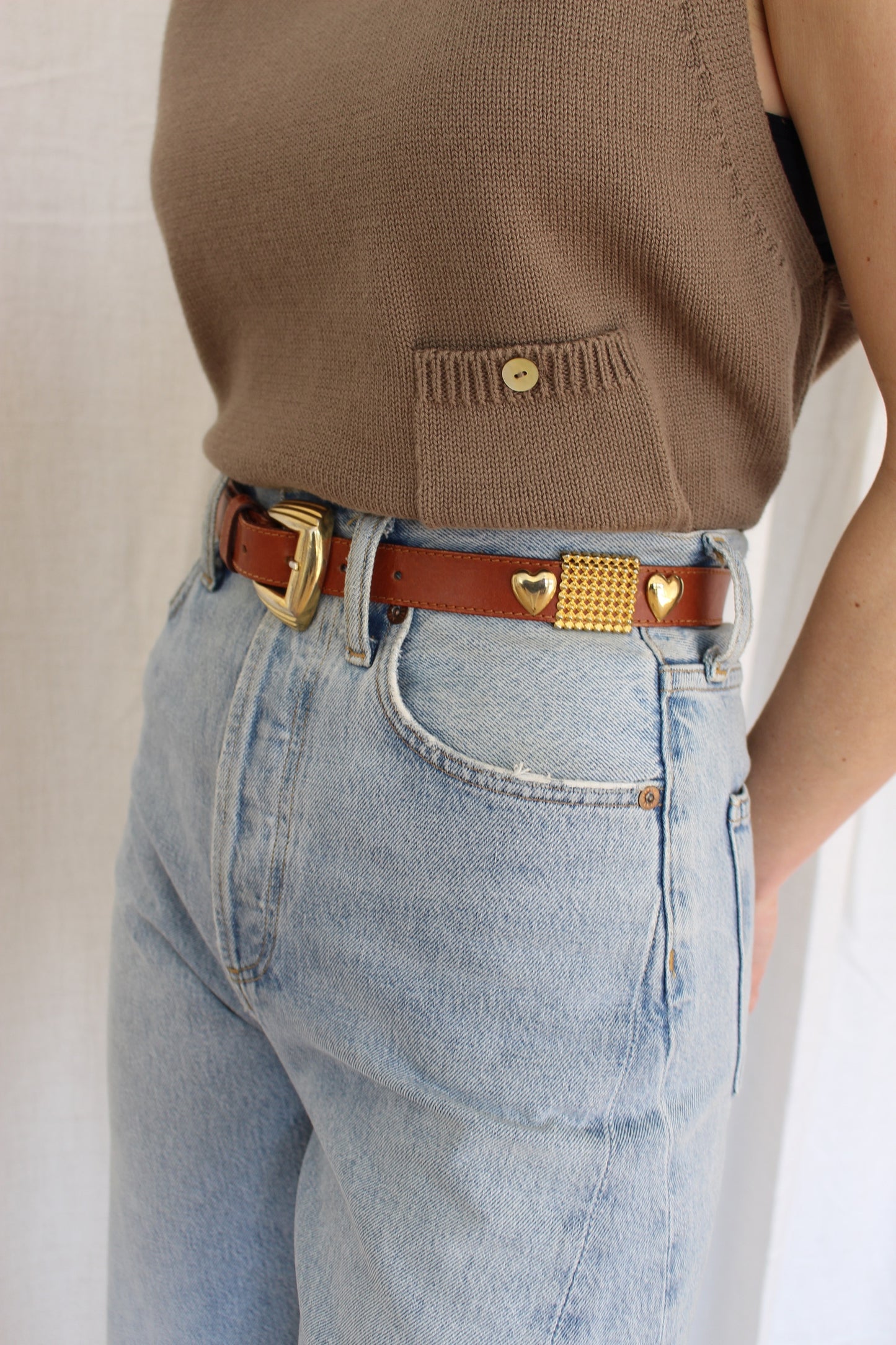 Sweetest Vintage Leather & Heart Pendant Belt