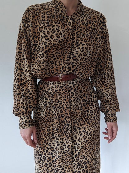 Statement Vintage Leopard Print Silk Dress
