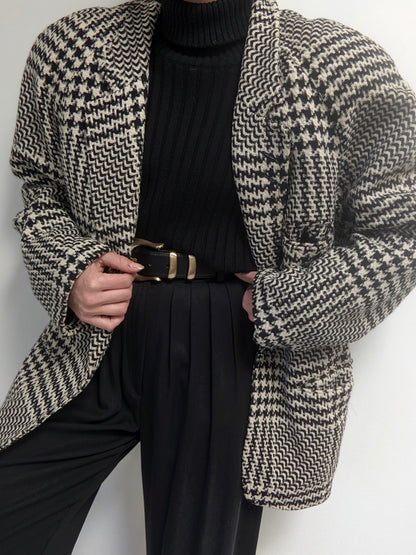 Vintage Woven Houndstooth Wool Coat