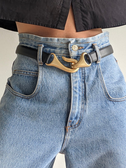 Matte Black Leather & Gold Hook Belt