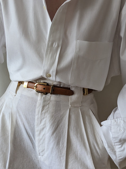 Vintage Reptile-Embossed Segmented Leather Belt