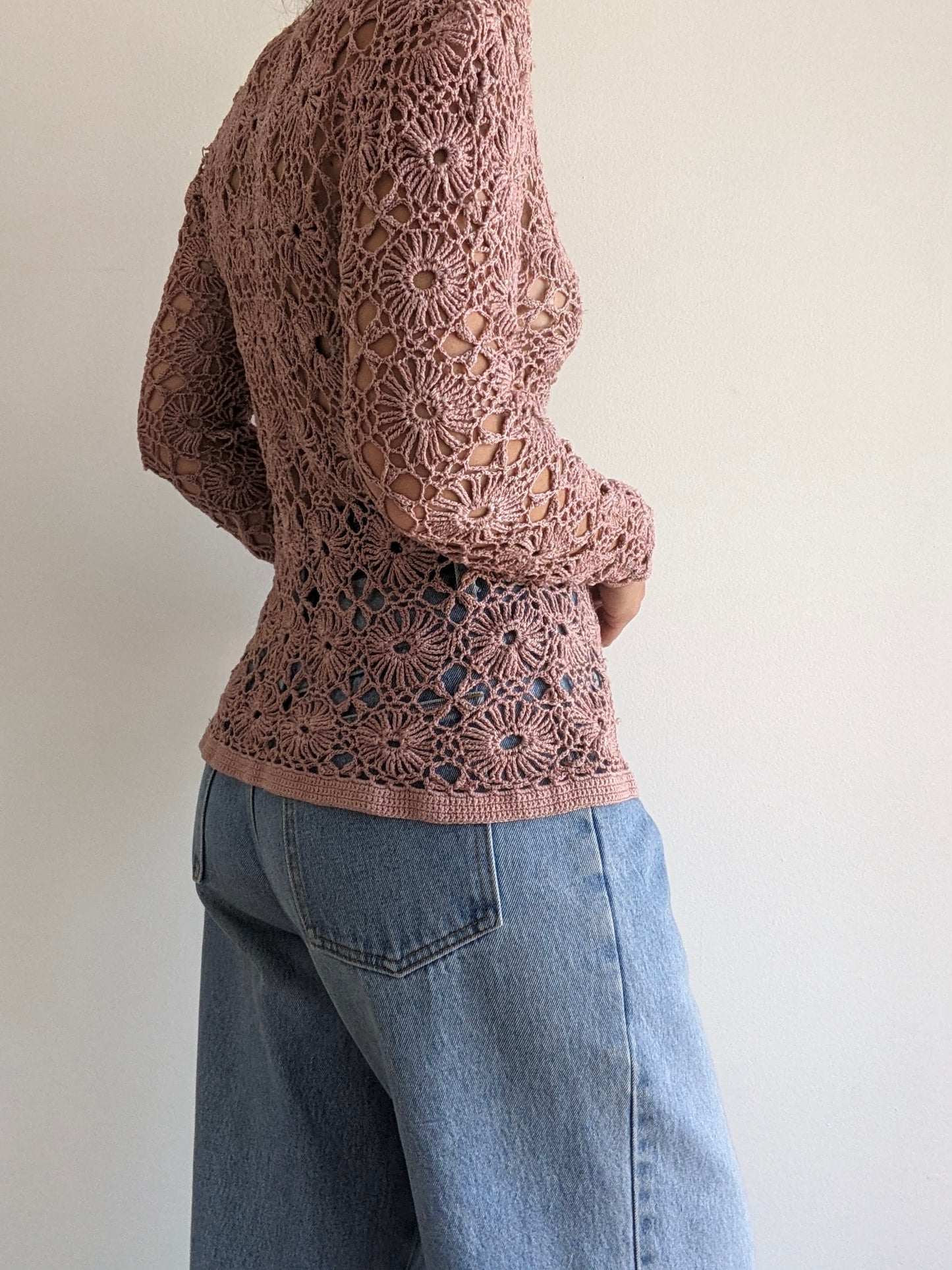 Vintage Mauve Crocheted Cardigan