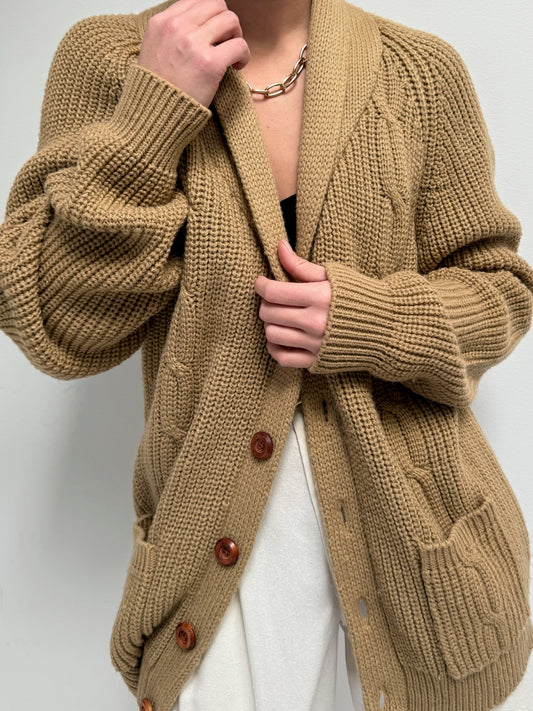 Vintage Toffee Shawl Collar Cardigan