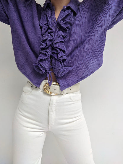 Sweet Vintage Plum Ruffled Crop Blouse