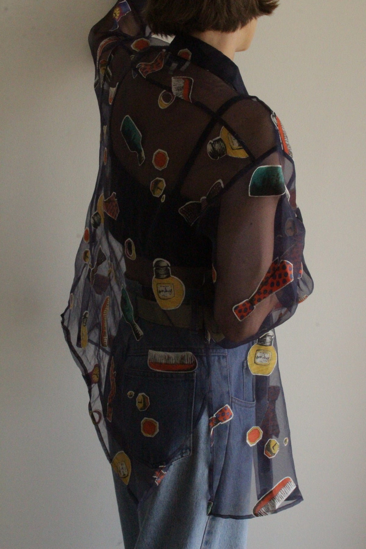 Fun Vintage Sheer Novelty Print Blouse