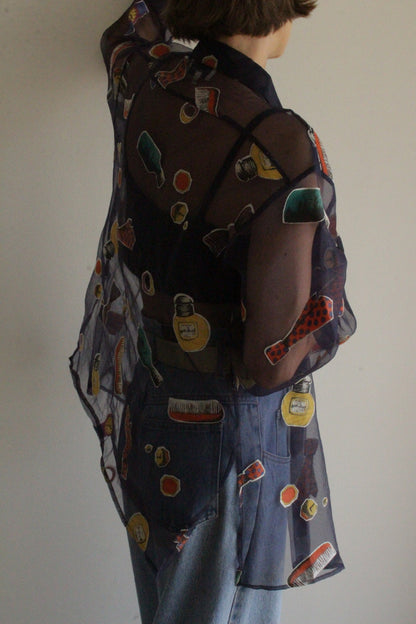 Fun Vintage Sheer Novelty Print Blouse