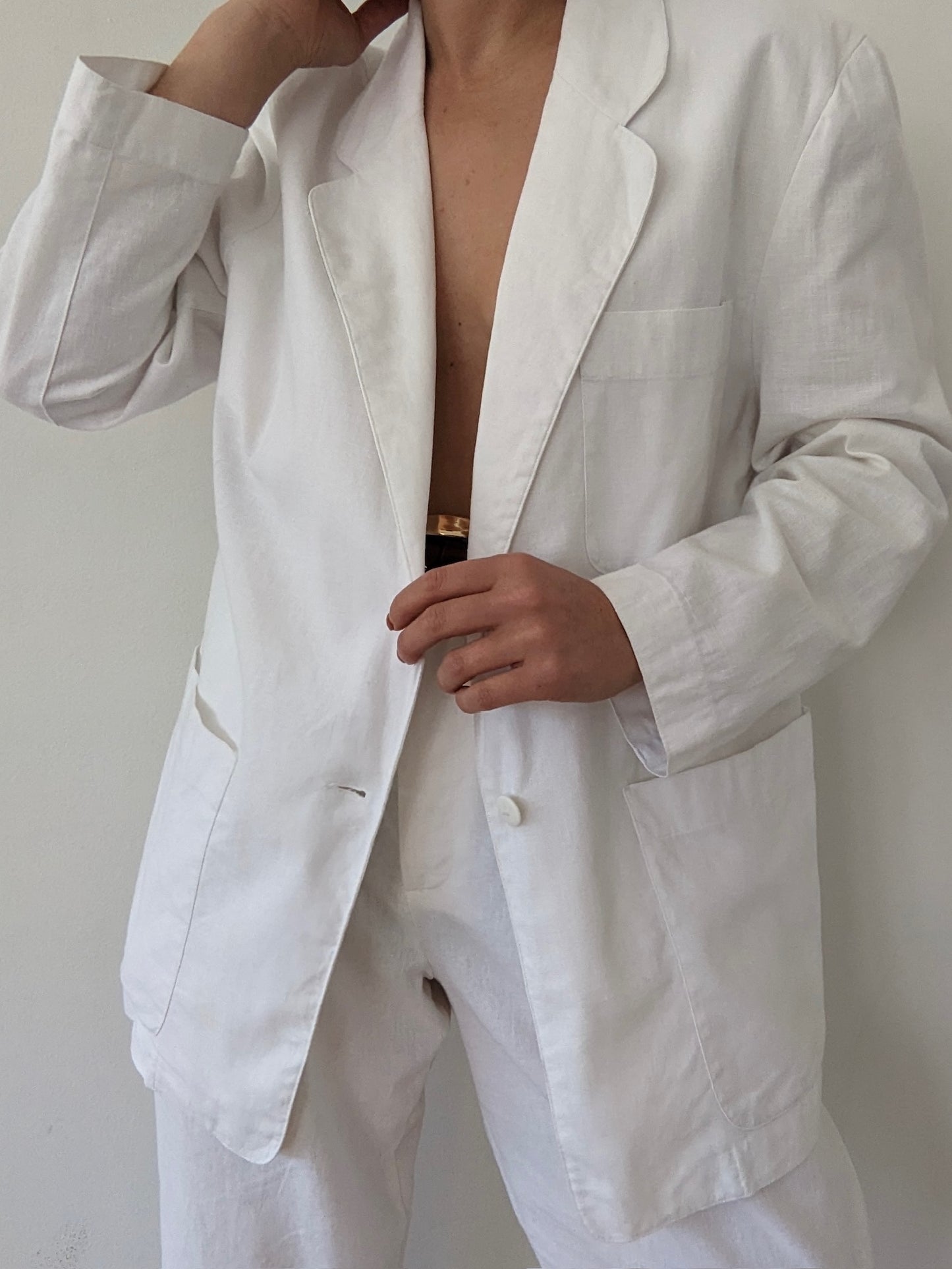 Vintage White Woven Cotton Blazer