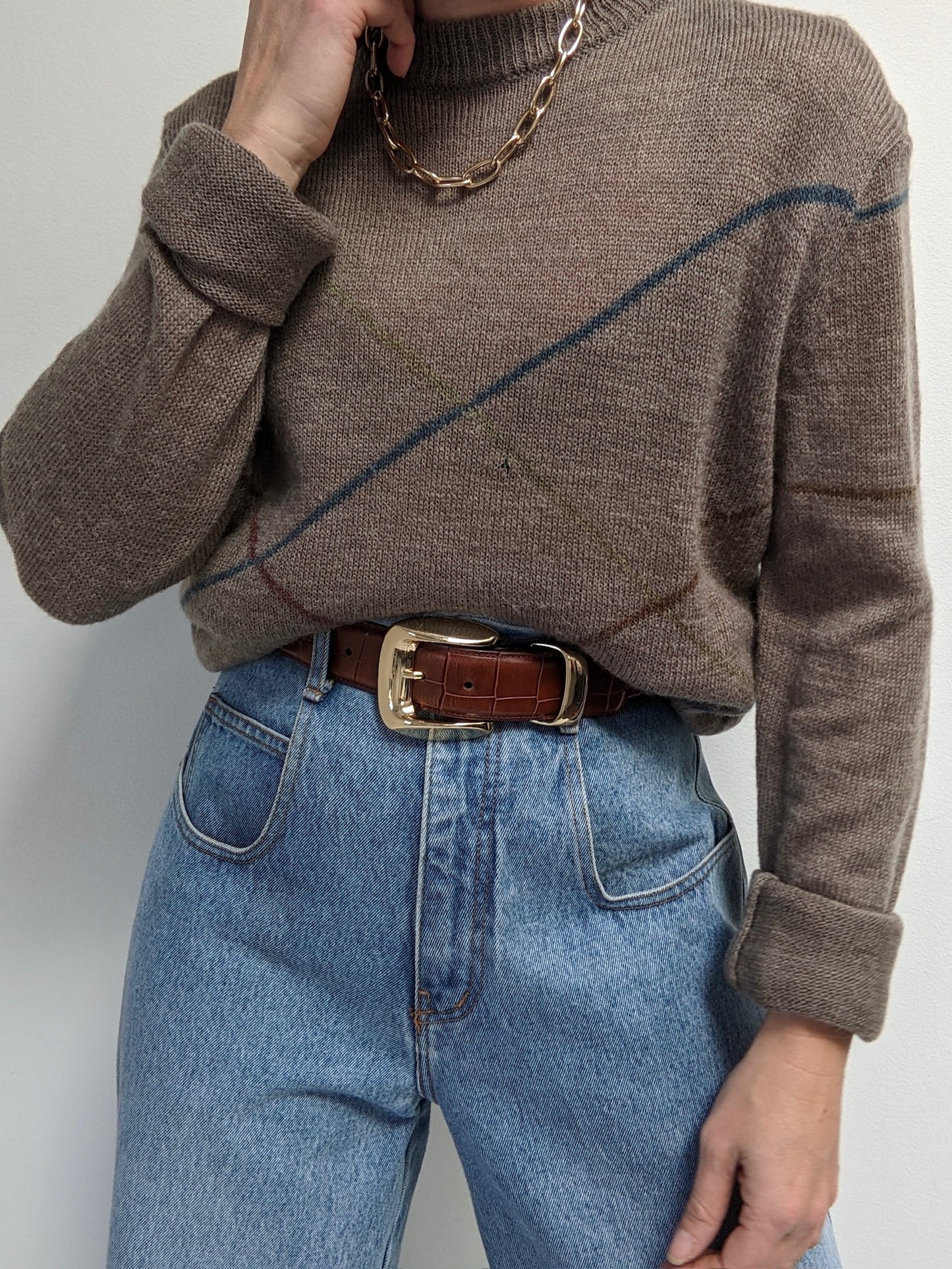 Vintage Diamond Pattern Wool Sweater