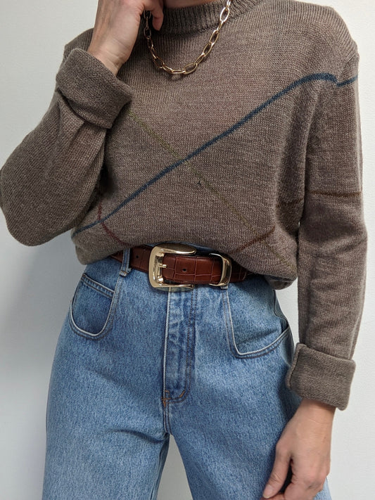 Vintage Diamond Pattern Wool Sweater