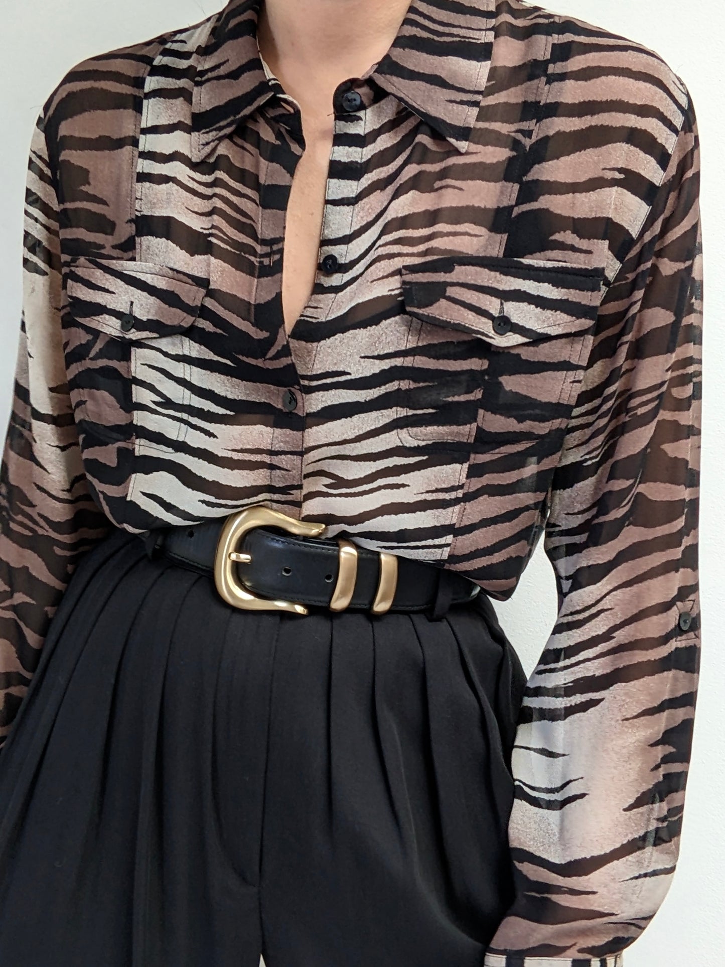 Vintage Sheer Animal Print Silk Blouse