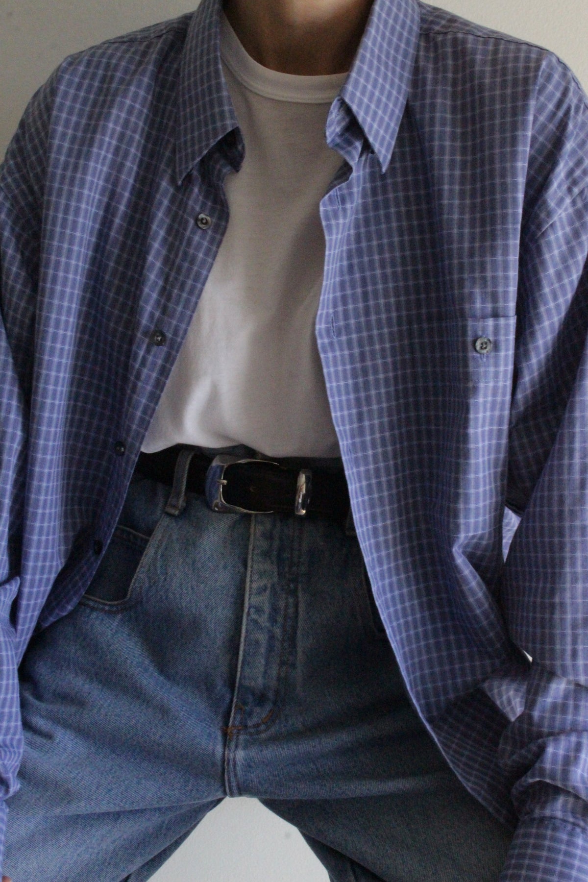 Vintage Yves Saint Laurent Blue Plaid Button Up