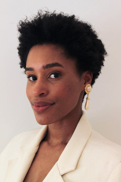 Vintage Gold-Framed Faux Pearl Drop Earrings