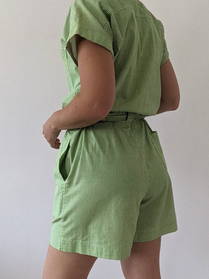 Vintage Lime Striped Cotton Romper