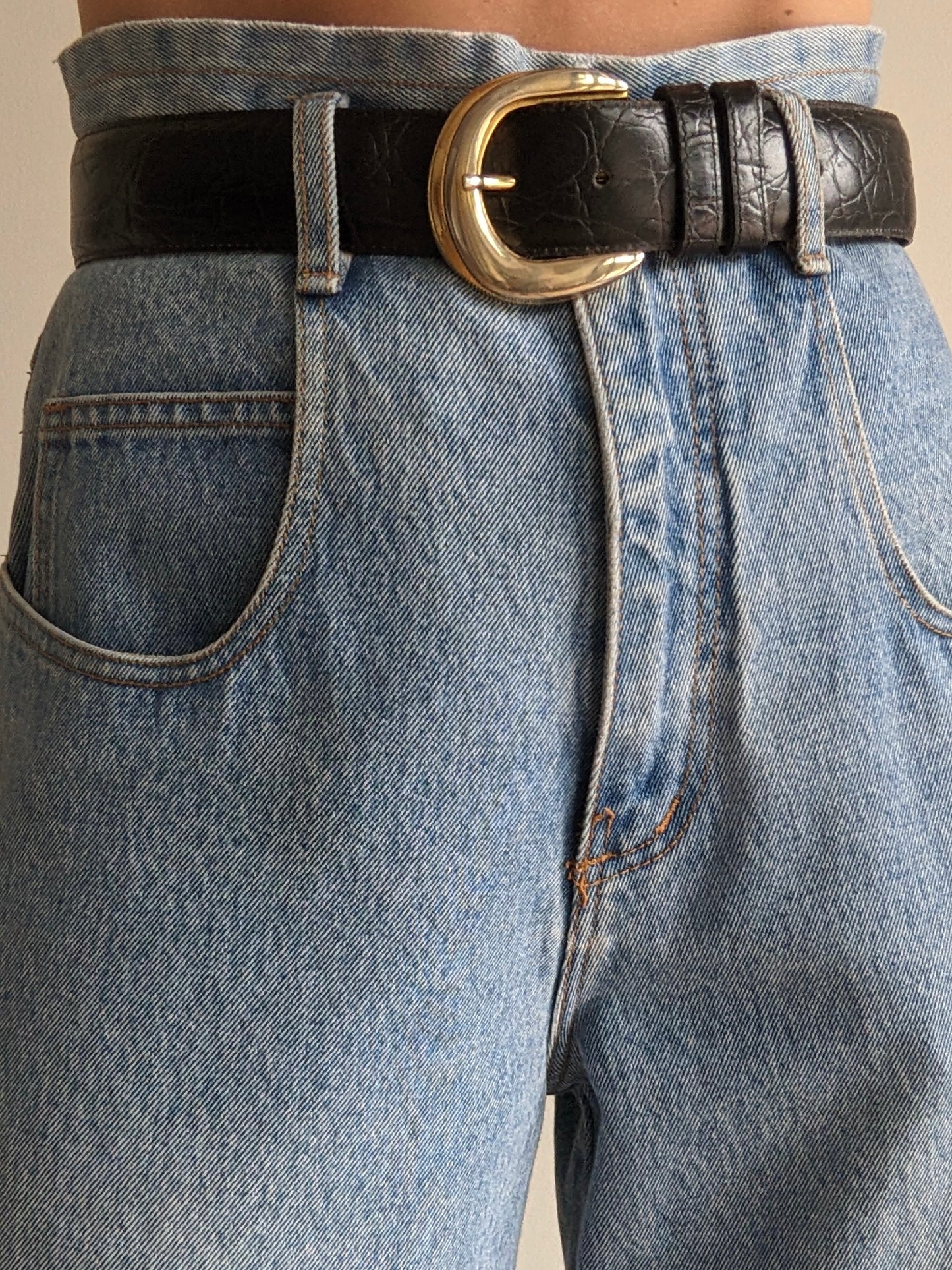 Vintage Ink Black Embossed Leather Belt