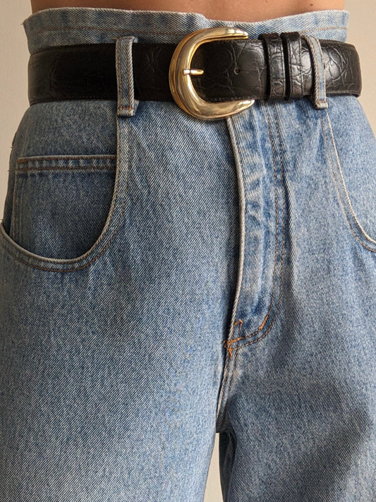 Vintage Ink Black Embossed Leather Belt