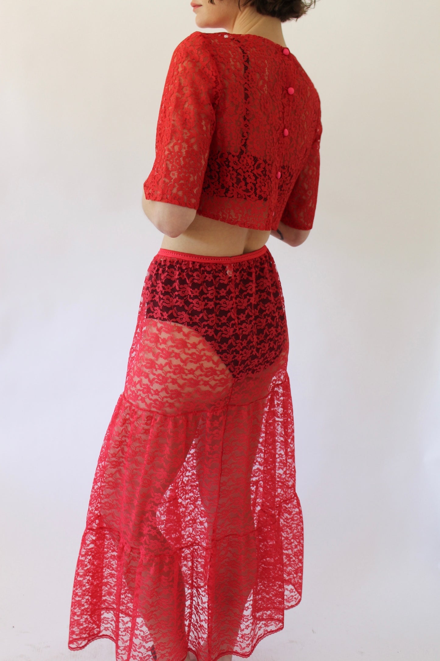 Vintage Raspberry Sheer Lace Skirt
