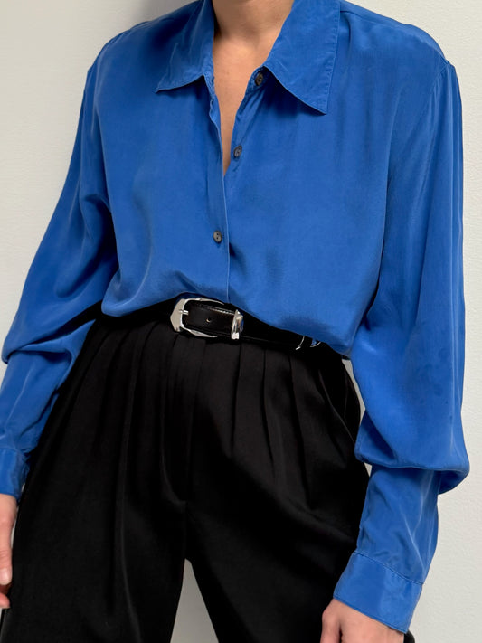 Vintage Azure Silk Blouse
