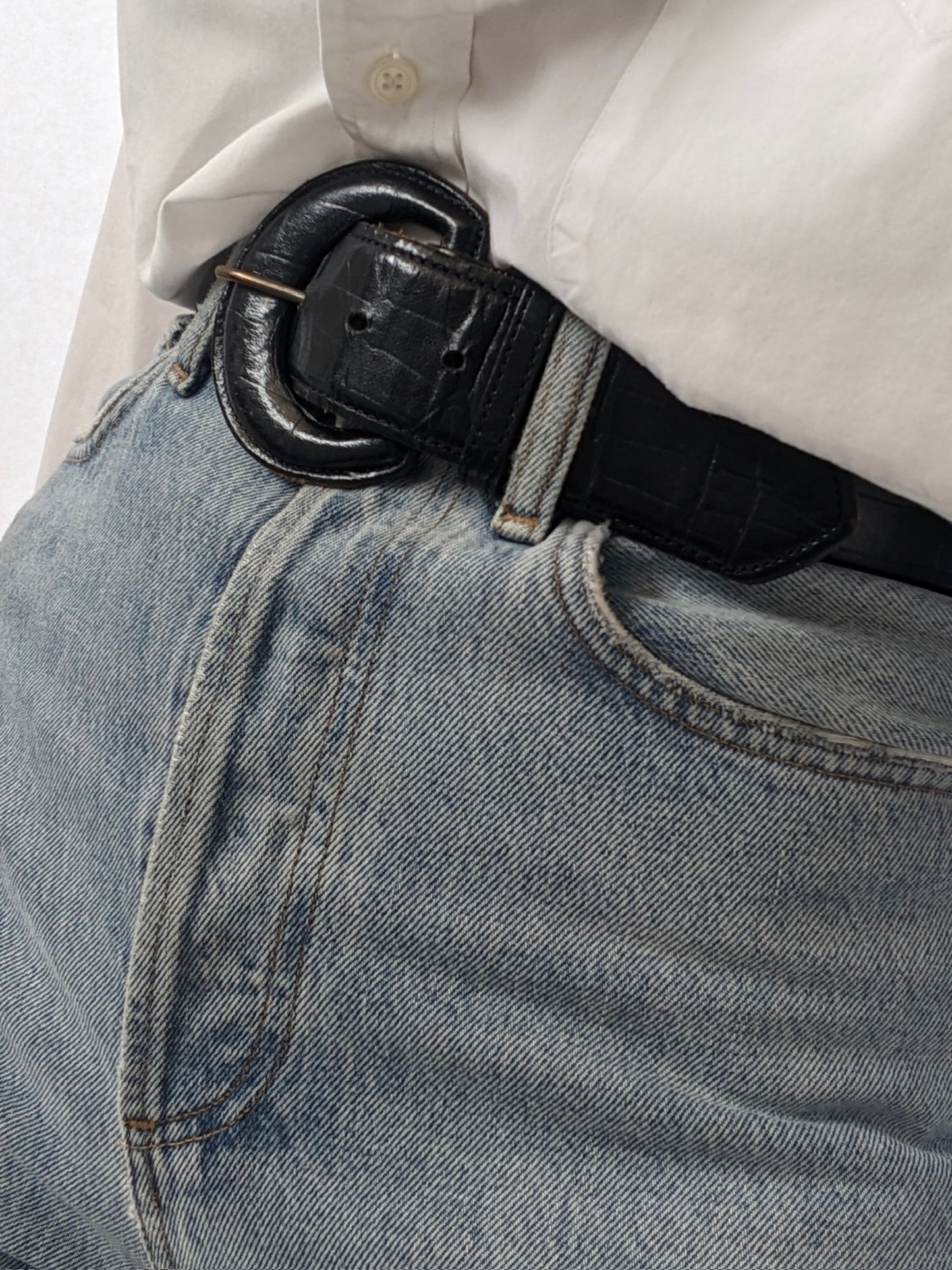 Vintage Black Embossed Leather Belt