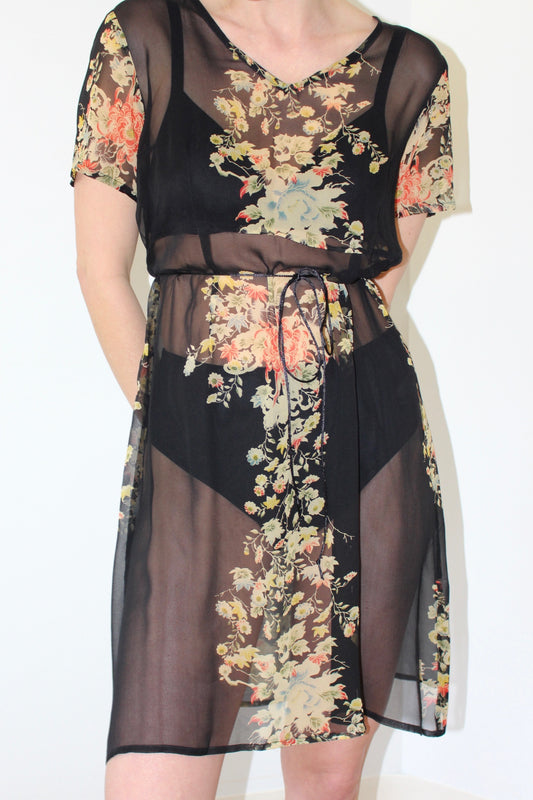 Vintage Sheer Floral Silk Dress