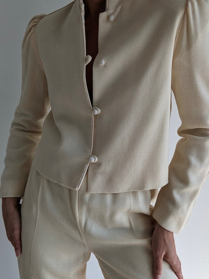 Vintage Buttercream Crepe Wool Pantsuit