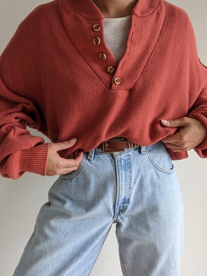 Vintage Terra Cotta Cotton Henley