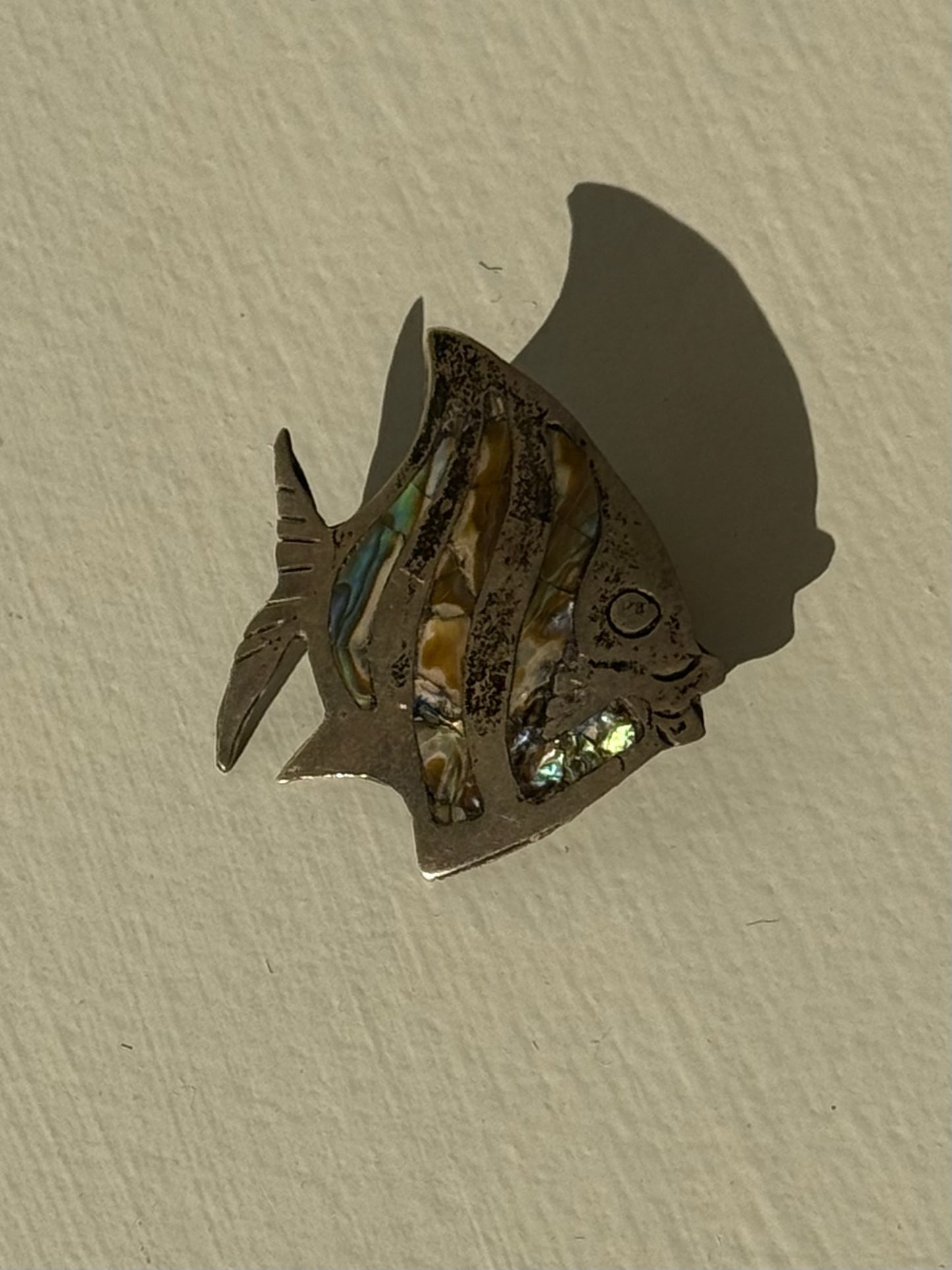 Vintage Sterling Silver & Abalone Fish Brooch