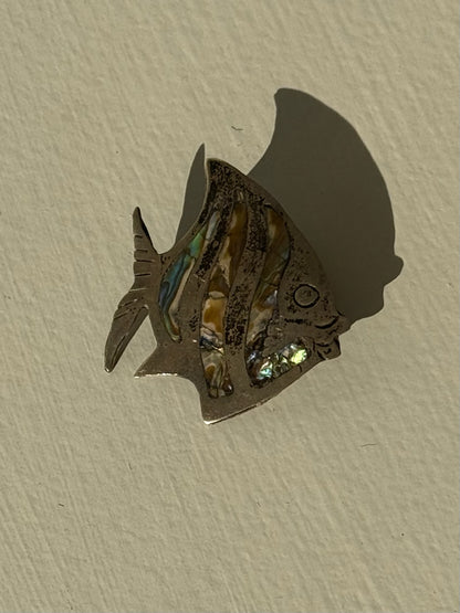 Vintage Sterling Silver & Abalone Fish Brooch