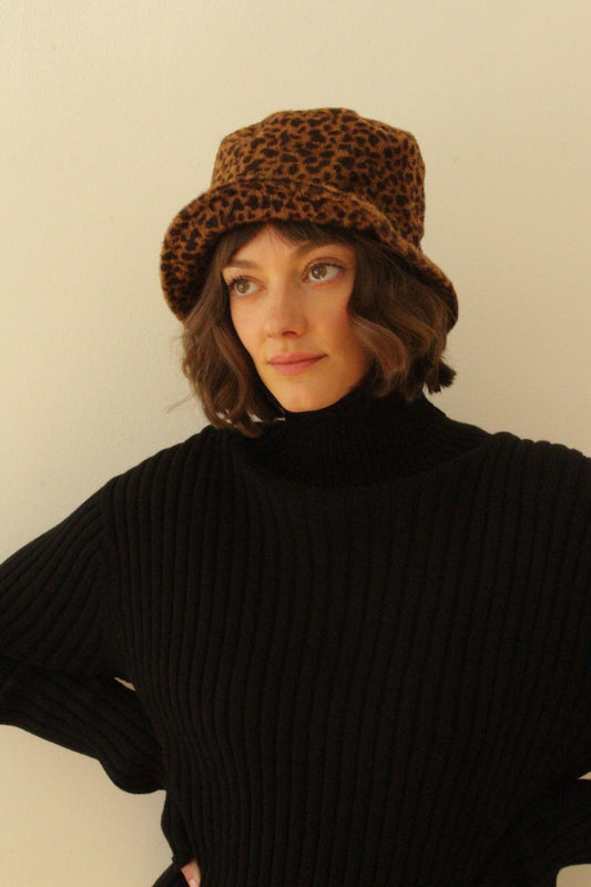 Vintage Animal Print Faux Pony Hair Hat