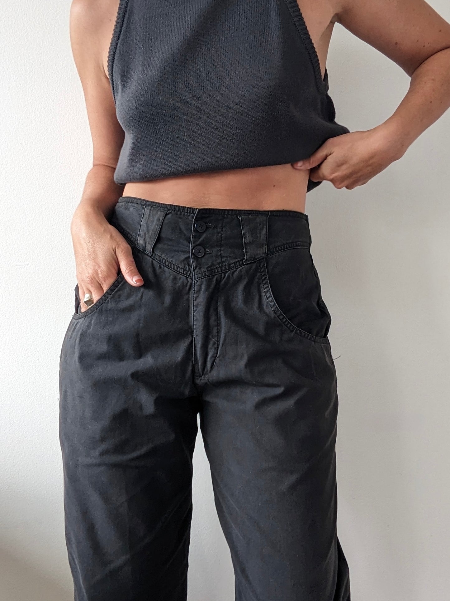 Vintage Faded Black High-Rise Trousers