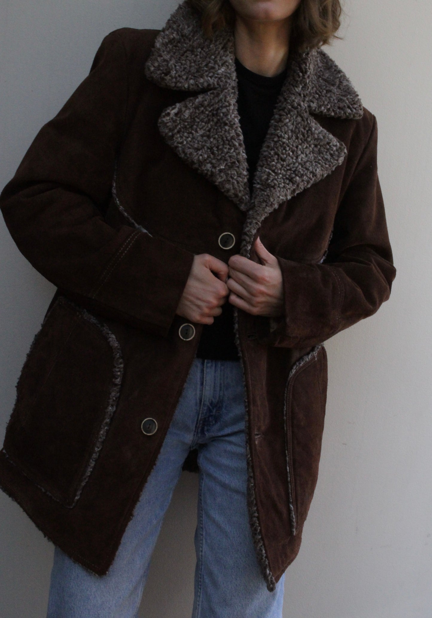Vintage Chocolate Suede Shearling Penny Lane Coat