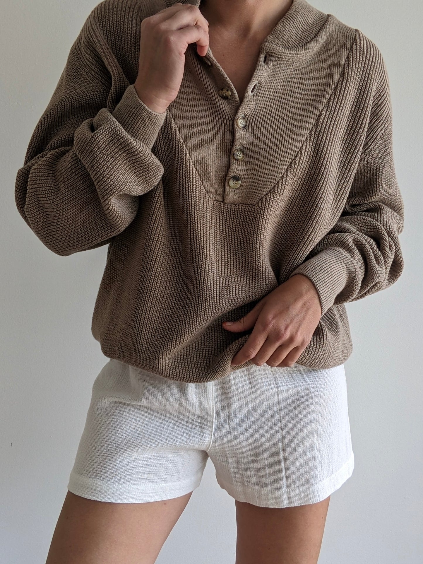 Vintage Almond Cotton Henley