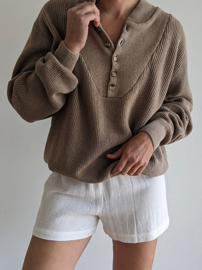 Vintage Almond Cotton Henley
