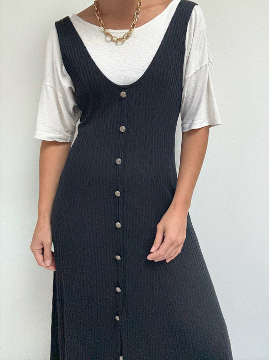 Vintage Black Ribbed Tank Dress