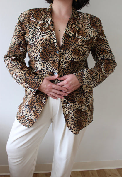 Vintage Animal Print Silk Blazer