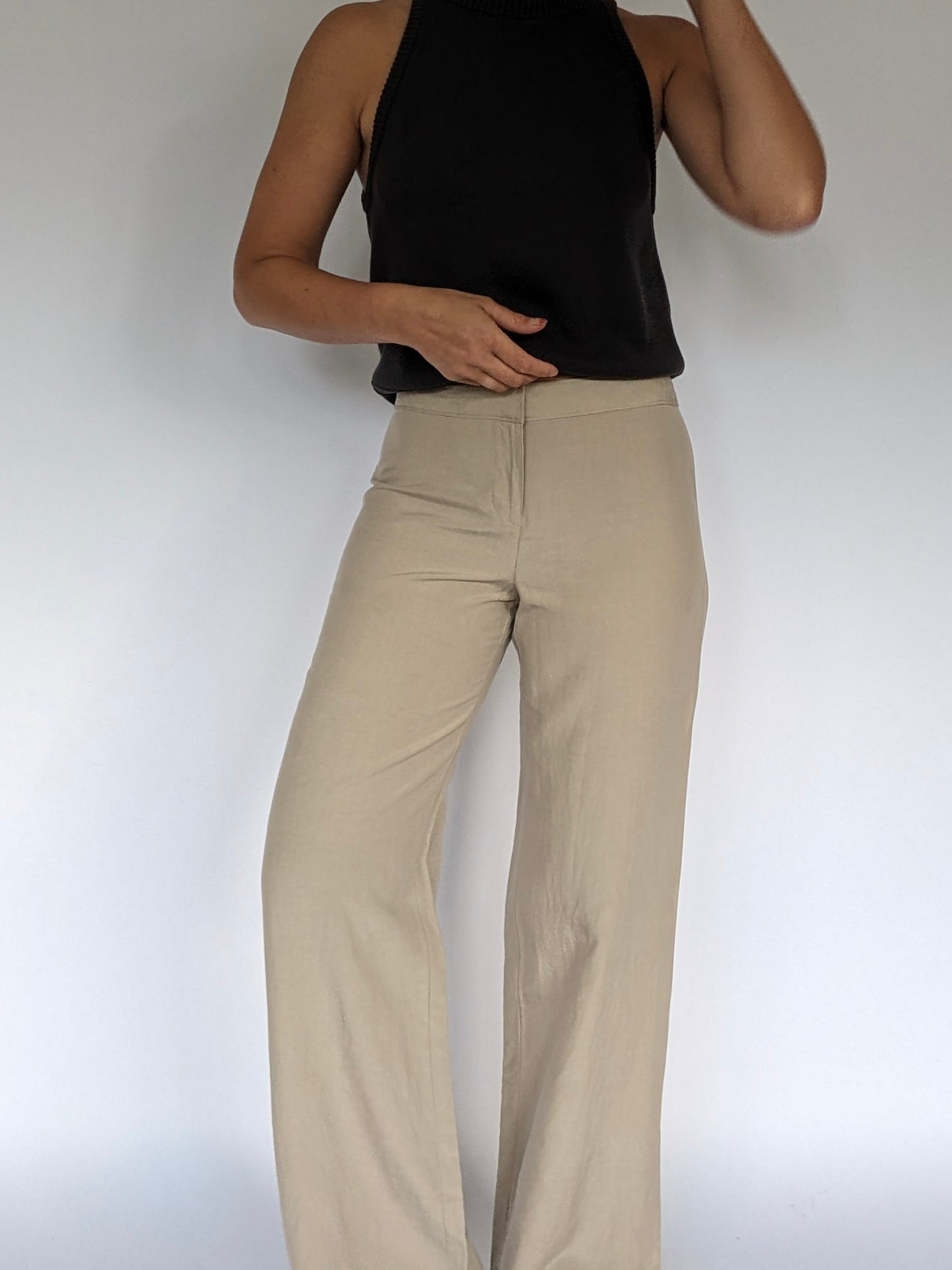 Sand Silk & Linen Low-Rise Pants