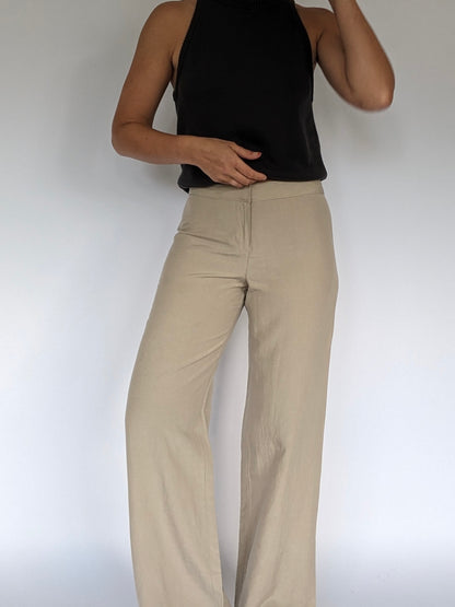 Sand Silk & Linen Low-Rise Pants