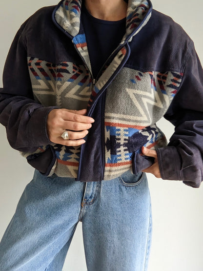 Vintage Patterned Suede & Wool Bomber