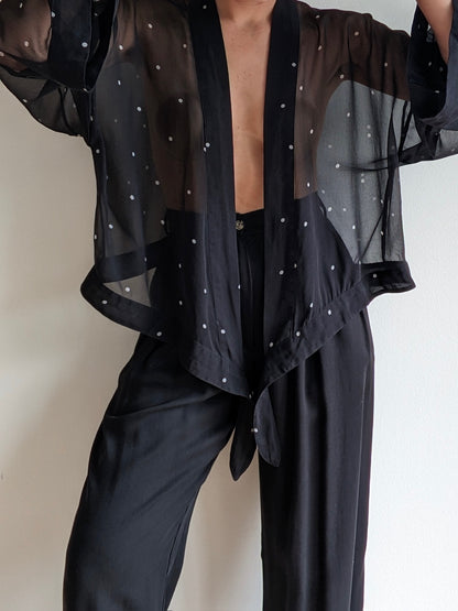 Vintage Sheer Polka Dot Silk Tie Top