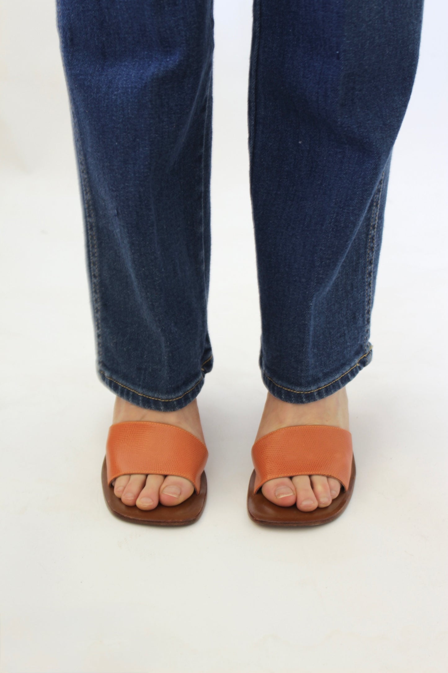 Vintage Terra Cotta Embossed Leather Heeled Sandal