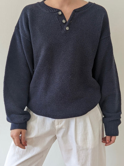 Vintage Navy Woven Cotton Henley