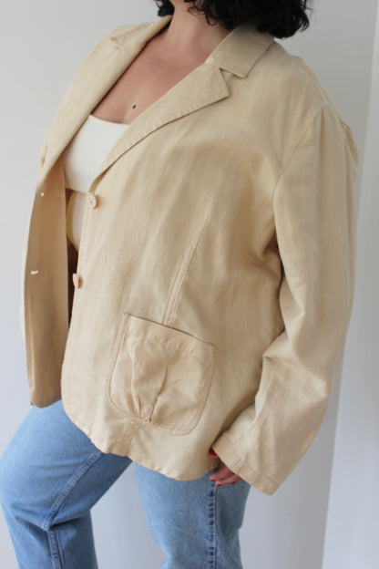 Vintage Butter Linen Herringbone Jacket