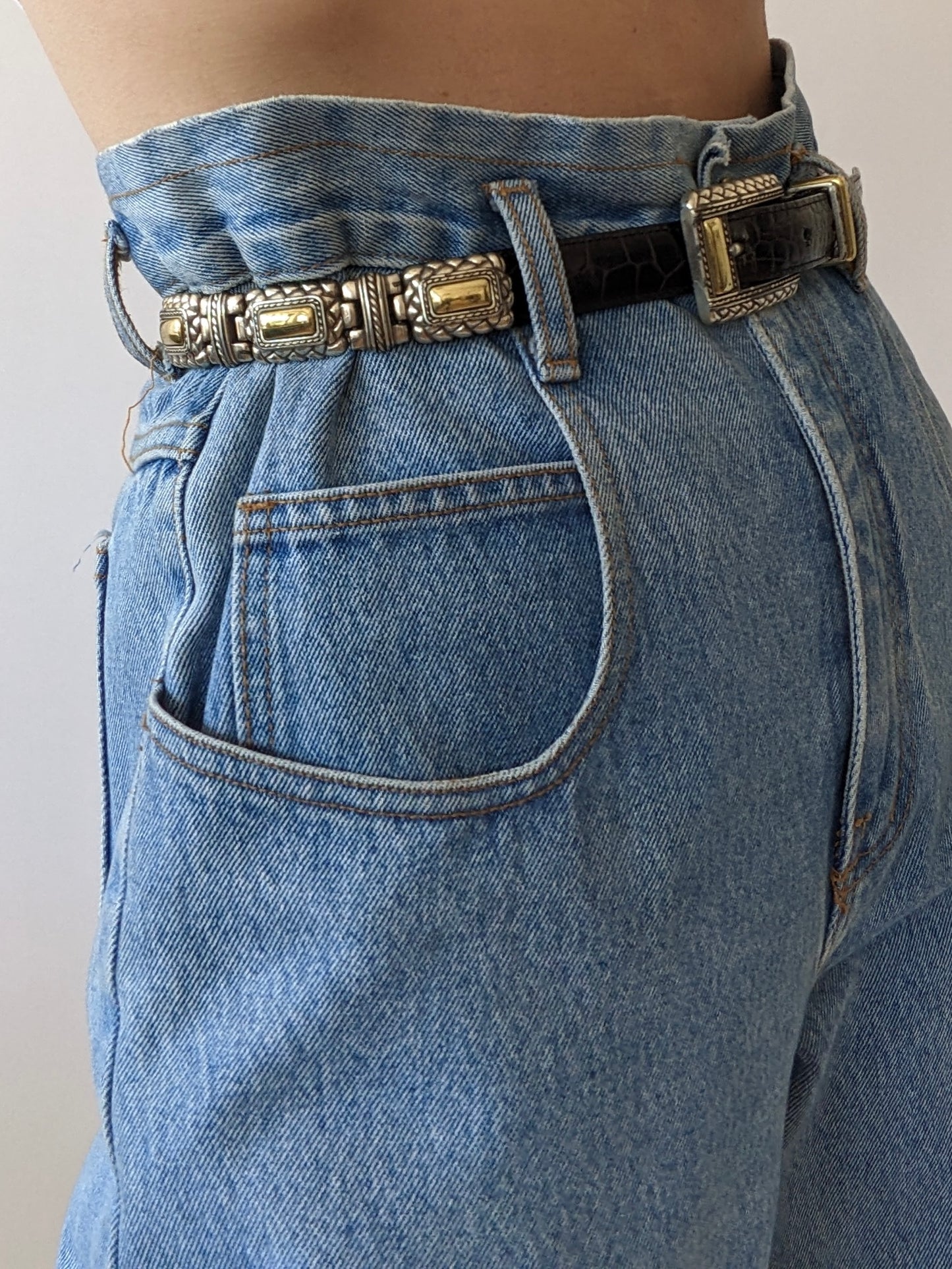 Vintage Embossed Leather & Segmented Chain Belt