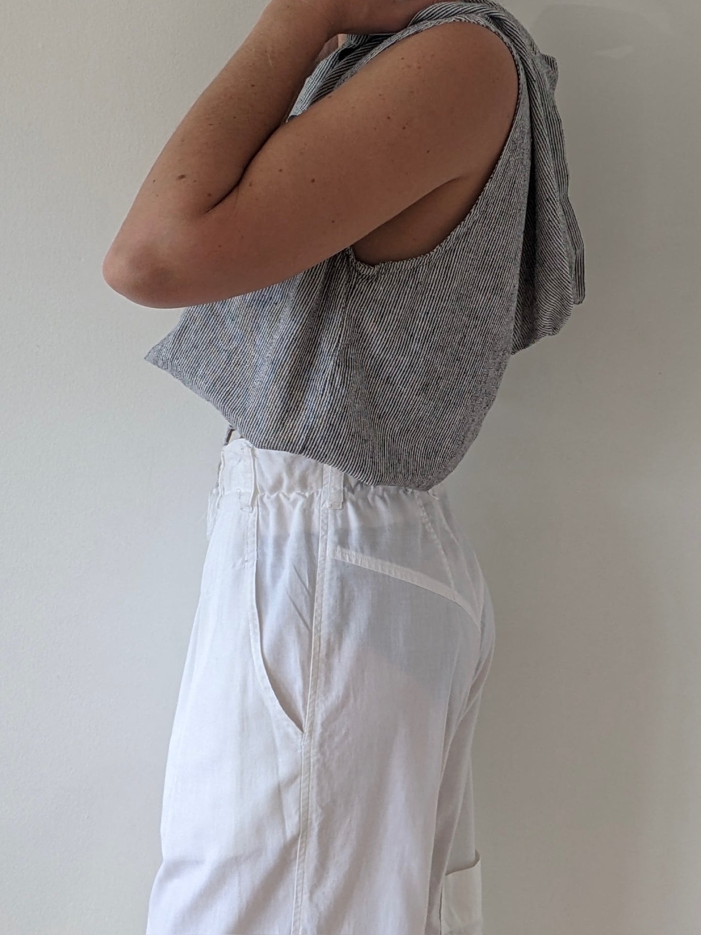 Vintage Sleeveless Striped Linen Top