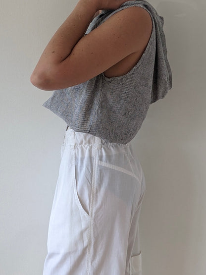 Vintage Sleeveless Striped Linen Top