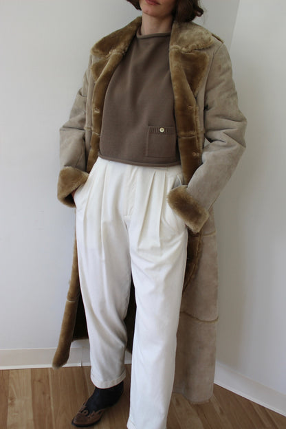 Vintage Sand Suede & Faux Fur Lined Coat