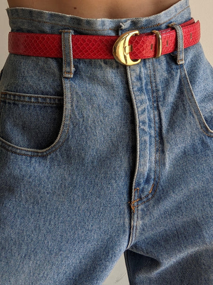 Vintage Bright Red Genuine Snakeskin Belt
